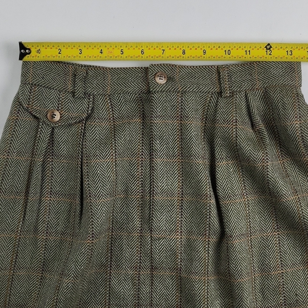 Vintage 80s Talbots Wool Blend Olive Green Plaid Tweed Pleated Pencil Midi Skirt - Picture 14 of 16